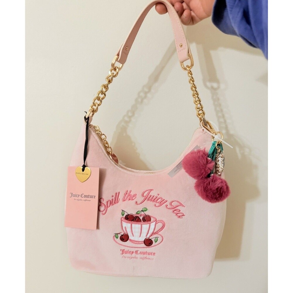 Juicy Couture Sweet Tea Party Pink Small Hobo Shoulder Bag purse pink clay